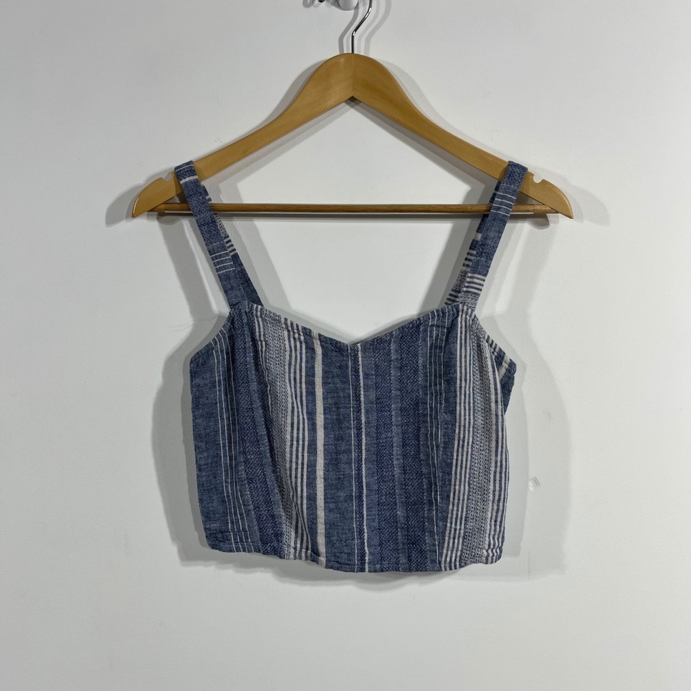 Express Fisherman Granola Retro Preppy Striped Linen Blend Crop Cami Top Small